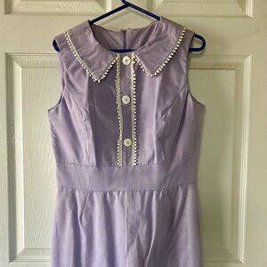 Vintage Style 1960s Lavender Dress w/ Pom Pom Trim | Size 8–10
